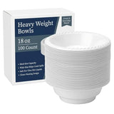 Propack [100 Count] Disposable Plastic White 18 oz Heavy Weight Bowls, Great For Weddings, Home, Office, School, Party, Picnics, Take-out, Fast Food