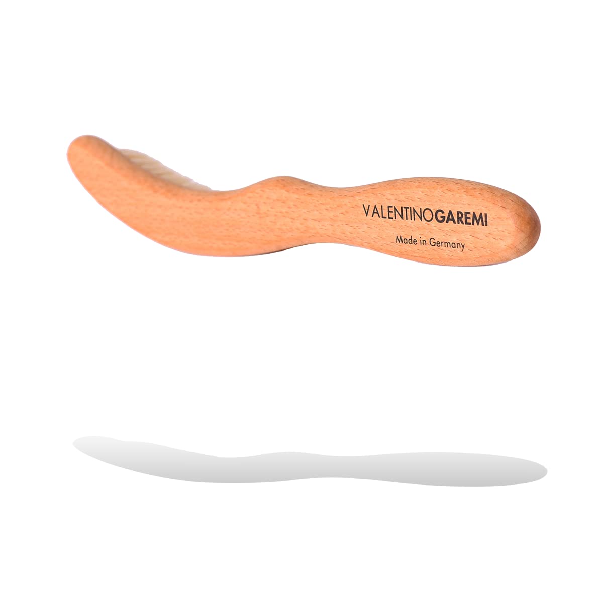 Valentino Garemi Hat Cleaning Brush - Genuine Boar Hair Bristles - Curved Wooden Handle - Removes Dust & Stains - Made in Germany (White Bristles)