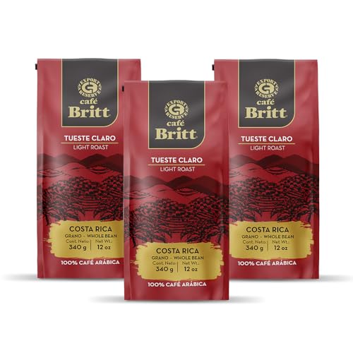 Café Britt® - Costa Rican Light Roast Coffee (12 oz.) (3-Pack) - Whole Bean, Arabica Coffee, Kosher, Gluten Free, 100% Gourmet & Light Roast