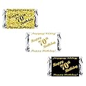 70th Birthday Miniatures Candy Bar Wrapper, (Set of 60) Mini Candy Bar Stickers; 3 Designs: 24 Gold, 24 Black, 12 White. Candy not Included. Made in