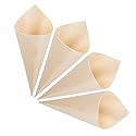 Gere Disposable Wood Charcuterie Cones Plates, Large 7.1 inches Tall x 2.75 inches Dia - 100 Pieces, for Appetizers, Charcuterie, Parties, Catering