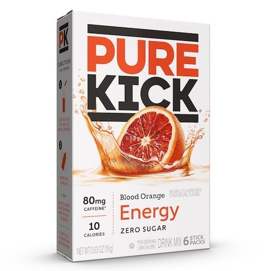 Pure Kick Energy Singles To Go Drink Mix, Variety Pack: Blood Orange, Mango Acai, Black Cherry Pomegranate - 36 Servings