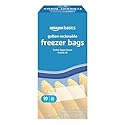 Amazon Basics Reclosable Freezer Gallon Size Bags with Double Zipper Seal, Stand-Up Bottom, BPA Free, 90 Count (Previously Solimo)