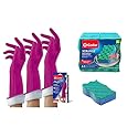 O-Cedar Multi-Use Scrunge Scrub Sponge (6 CT) with Playtex Living Reuseable Rubber Cleaning Gloves (Medium, 3 Pairs)