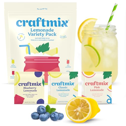 Craftmix Lemonade Variety Mix, 12 Packets, Easy Powder Drink with Real Fruit, Low-Sugar, Vegan, Low-Carb, Non-GMO, Dairy-Free, Gluten-Free, Flavored