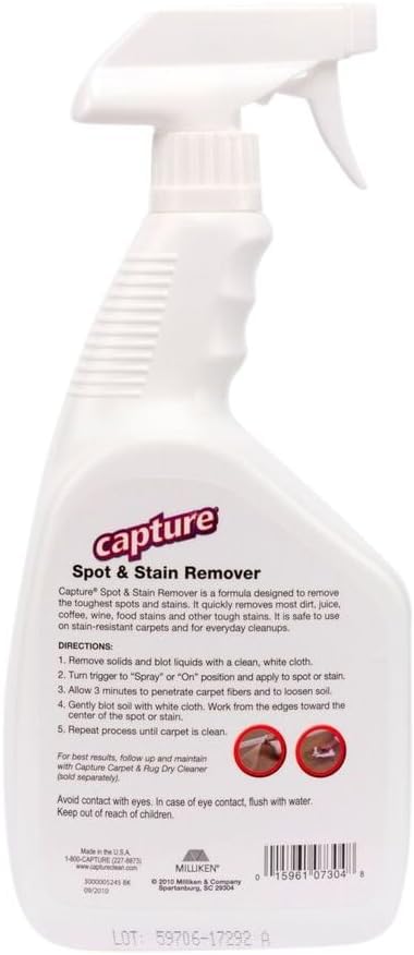 Capture Spot and Stain Remover Carpet - Dirt, Juice, Coffee, Wine, Food and Tough Rug Stains Eliminator - Couch, Sofa Cleaner and Stain Remover