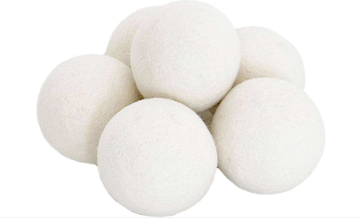 BLJ Wool Dryer Balls 6Pack-XL. Organic Sheep Wool from New Zealand, Hypoallergenic, Leave Clothes Fluffy and Wrinkle Free, Eco-Friendly.