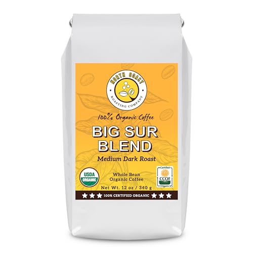 North Coast Roasting Company, Medium Dark Roast, Low Acid Organic Coffee, Whole Bean - Big Sur Blend, USDA Certified Organic Coffee Beans, 12 Ounce