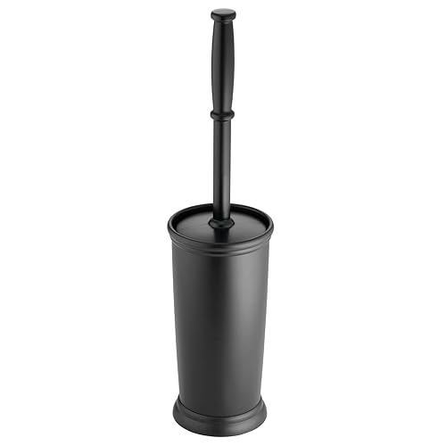 mDesign Toilet Bowl Brush and Holder - Covered Bathroom Toilet Brush - Standing Toilet Bowl Scrubber in Modern Holder - Compact, Space Saving, Deep