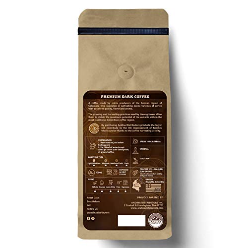 Andina Distributors 1lb - Colombian Dark Premium Roast - Whole Bean Coffee - Low Acidity