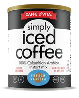 Caffe D'Vita Simply Iced Coffee French Vanilla - 100% Colombian Arabica Instant Mix, French Vanilla Instant Coffee, Low Calorie Iced Coffee, Lightly