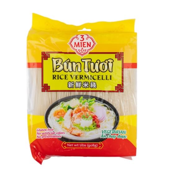 Vietnamese Rice Stick Vermicelli Noodle 100% Natural Ingredients, Bun Tuoi Vietnam, Non-GMO, Gluten Free, No Additives, 2 LB (Pack of 1) (Rice