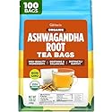 Gya Tea Co Organic Ashwagandha Root Tea Bags (100 Bags) - Caffeine-Free Herbal Tea With Adaptogens for Calm & Wellness - Promotes Relaxation, Pure