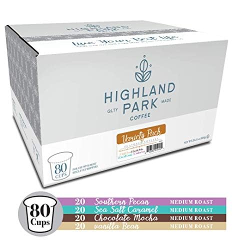 Highland Park Coffee Single Serve Coffee Pods Compatible with Keurig K Cup Brewers, Medium Roast, Flavored Variety, 80 Count