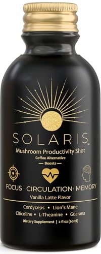 Solaris Mushroom Productivity Wellness Shots | Focus, Circulation, Memory | 4000mg of Cordyceps & Lion's Mane | Citicoline, L-Theanine, Vitamin B6/B12