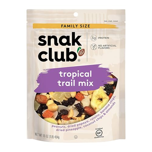 Snak Club Tropical Trail Mix with Dried Fruits, Chips & Almonds, 16 oz