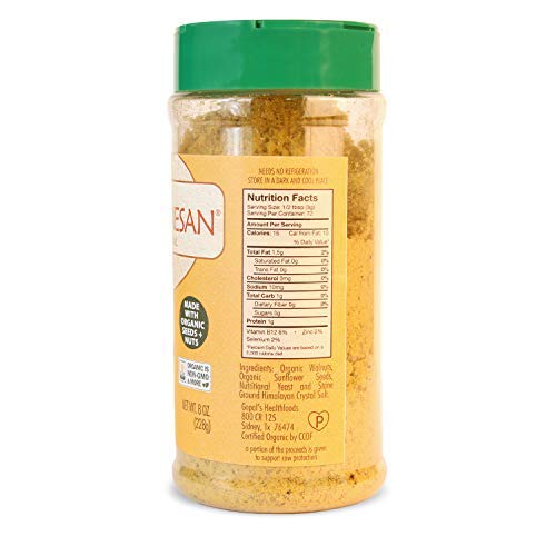 Vegan Nutritional Yeast Seasoning, Gopal’s Rawmesan Original (Parmesan Cheese Alternative) - 8 Ounces