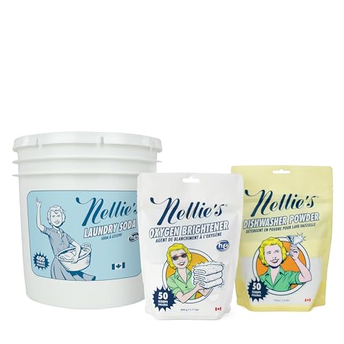 Nellie’s 400 Load Laundry Bundle - Complete Laundry & Dishwasher Kit with 400 Loads Laundry Soda, 50 Loads Oxygen Brightener & 50 Loads Dishwasher