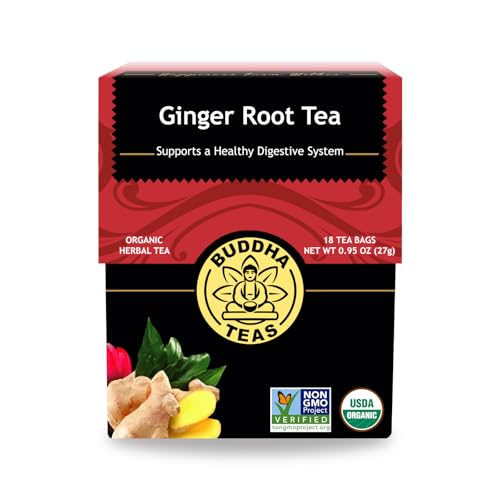Buddha Teas - Organic Ginger Root Tea - Herbal Tea - For Health & Wellbeing - With Antioxidants & Minerals - Clean Ingredients - Caffeine Free - OU