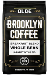 BROOKLYN COFFEE Whole Bean, Breakfast Blend Light Medium Roast (5lb) Delicate, Smooth, Low Acidity - Fresh Bulk Coffee Beans Roasted Weekly in NYC