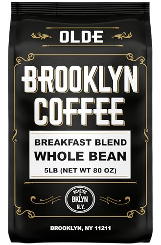 BROOKLYN COFFEE Whole Bean, Breakfast Blend Light Medium Roast (5lb) Delicate, Smooth, Low Acidity - Fresh Bulk Coffee Beans Roasted Weekly in NYC