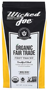 Wicked Joe Organic Coffee Breakfast Blend Whole Bean, 12 Ounce