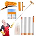 Window Cleaning Tools Window Squeegee: 2 in 1 Double-Sided Professional Cleaner Window Washing Kit with Extension Pole 20+ Ft Duster for High Ceilings