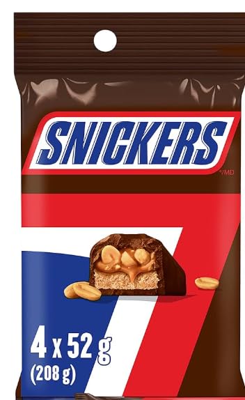 SNICKERS, Peanut Milk Chocolate Candy Bar, Full Size Bars1.07 oz each (4 full size bars)