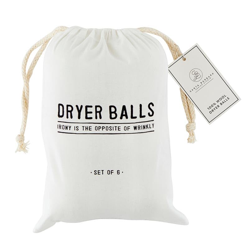 Santa Barbara Design Studio Wool Dryer Balls Natural Fabric Softener Woolly Ball Set in Muslin Storage Bag, 6-Pack, Opposite of Wrinkly