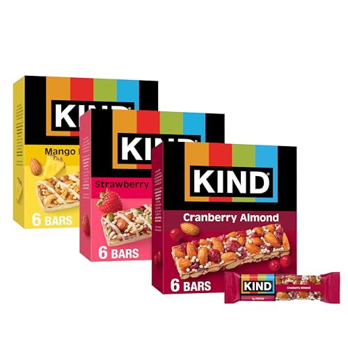 KIND Healthy Snack Bars, Mango Pineapple, Strawberry Sunflower Seed, Cranberry Almond, Gluten Free, High Fiber Snacks, 18ct