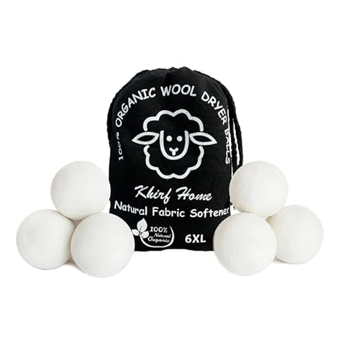 Premium XL Wool Dryer Balls 6-Pack | 100% Organic New Zealand Wool, Handcrafted, Reusable for 1,000+ Loads | Eco-Friendly Fabric Softener, Wrinkle