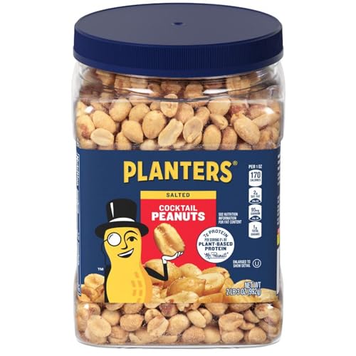 PLANTERS Salted Peanuts Cocktail, Party Snack, Plant-Based Protein, After School Snack, Roasted in Peanut Oil, Salted Nuts, Snacks for Adults, Bulk
