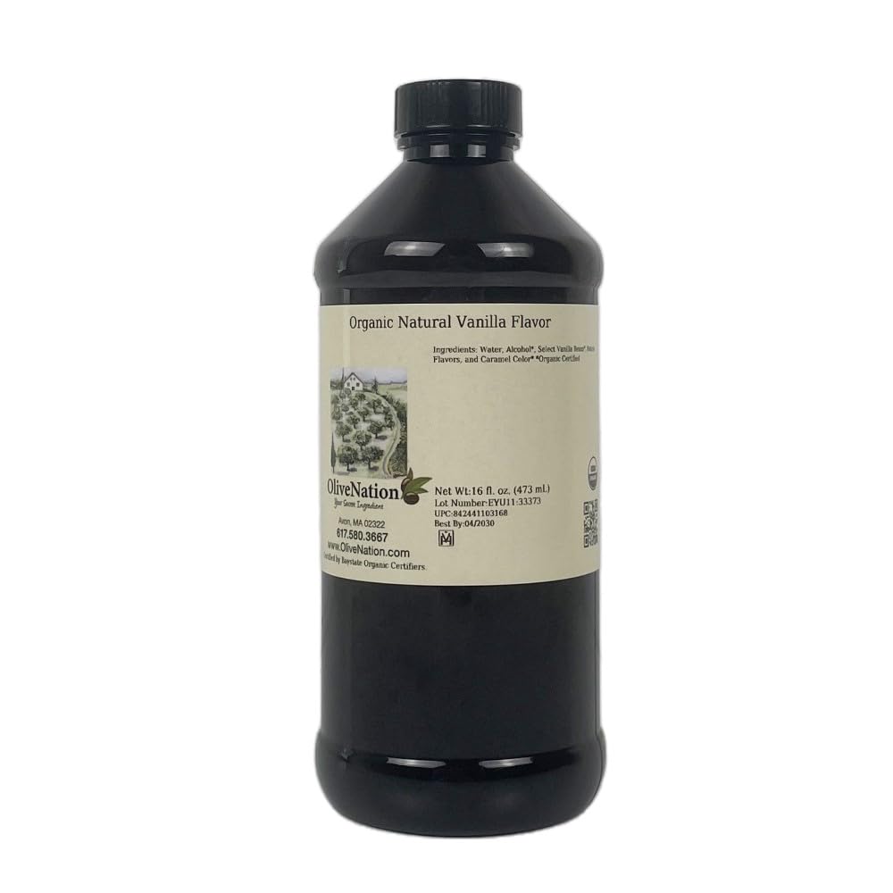 OliveNation Natural Vanilla Flavor, Organic from Bourbon Madagascar Beans, Non-GMO, Gluten Free, Kosher, Vegan - 16 ounces