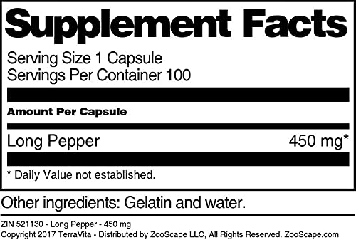 Long Pepper - 450 mg (100 Capsules, ZIN: 521130) - 3 Pack