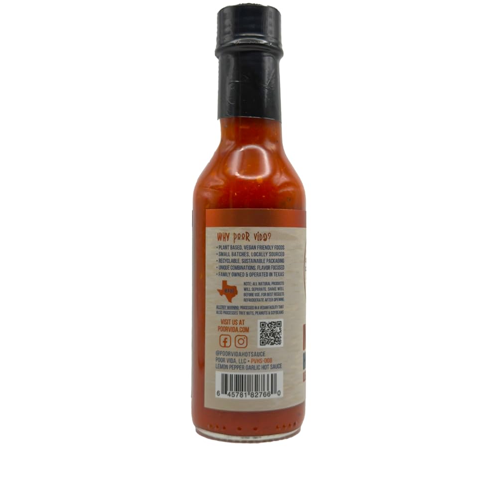 Lemon Pepper Garlic Hot Sauce, 5 fl. oz. - Tart & Citrusy, Small Batch, Texas Craft Hot Sauce, Family Owned and Operated
