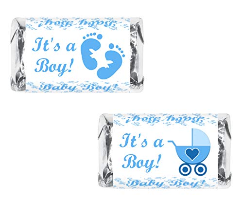 60 Blue Its a Boy Baby Shower Miniatures Candy Bar Wrapper Labels, Baby Shower Miniatures Candy Bar Stickers Decorations, Candy Not Included. Made in