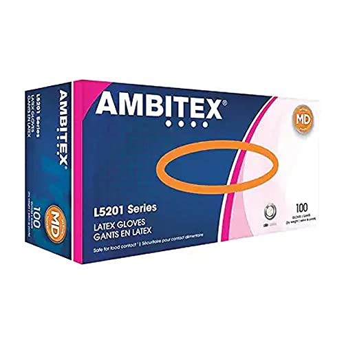 Ambitex LMD5201 Medium Latex Disposable Powder-Free USDA-Approved Gloves (100 Gloves)