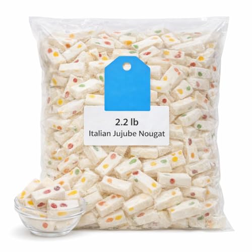 Italian Jujube Nougat Candy, Soft Chewy Fruit Flavors, 2.2 lb Bulk Bag