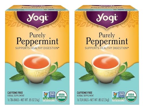 Yogi Tea - Purely Peppermint Tea (2 Pack) - Supports Healthy Digestion - Caffeine Free - 32 Organic Herbal Tea Bags