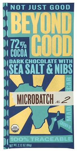 Beyond Good Organic 72% Sea Salt & Nibs Microbatch Chocolate Bar, 2.12 Ounce