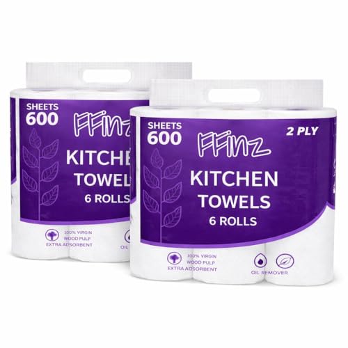 FFinz Kitchen Towels Paper - Extra Absorbent, 100% Virgin Wood Pulp, Oil Remover. 12 Roll, 1200 Sheets