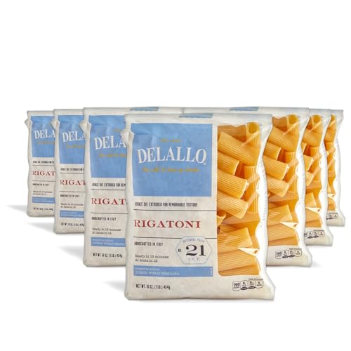 DeLallo Rigatoni Pasta, 1 Pound Bag, 7 Pack, Made in Italy, Cooks in 13 Minutes, Made with Durum Wheat Semolina Flour, Al Dente Texture, Non-GMO