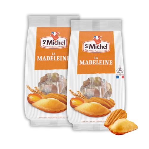 St Michel Traditional Madeleines French Sponge Cakes Made In France, Pack of 2 (250g each) Non-GMO. Total of 20 Individually Wrapped All Butter
