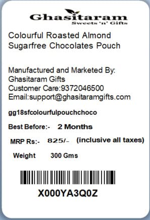 Ghasitaram Gifts Suga Free Chocolate - Colourful Roasted Almond Sugarfree Chocolates Pouch
