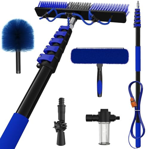 SKGPOLE 30Ft Reach Solar Panel Cleaning Brush Kit with 5-24ft Telescoping Pole, Water Fed Window Cleaner Tool with 20" Brush, Soap Dispenser, Cobweb
