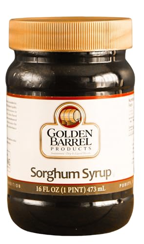 Golden Barrel Pure Sorghum Syrup - 16oz Jar of USA-Sourced Sweet Sorghum Syrup Rich in Iron - Natural Sweetener & Molasses Alternative for Pancakes, Oatmeal, Baking, Barbecue, & Cooking