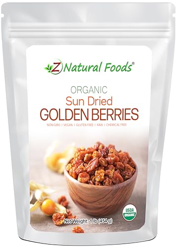 Sun Dried Organic Golden Berries - Gooseberries - No Sugar Added - Add To Yogurt, Salad, Trail Mix, Snacks - Raw, Vegan, Non GMO, Gluten Free, Kosher