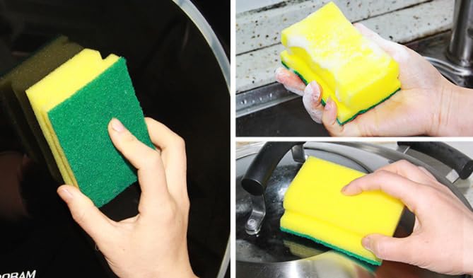 Multifunction Scrub Sponge Protects Nails and Fingers - Sponges for Cleaning Remove Tough Stains, Grease, Residue (Green 10 pcs)
