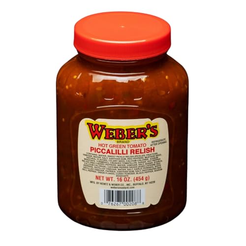 Weber's Hot Green Tomato Piccalilli Relish - Sweet & Spicy Flavor | Vegan, Gluten-Free, 16oz