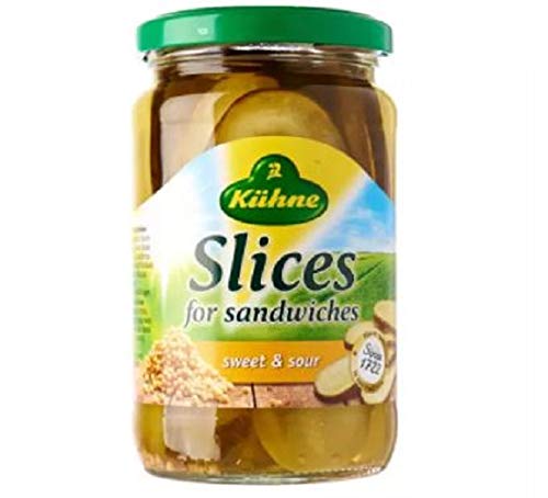 Kuhne Gherkin Sandwich Slices 330g - Our sandwich slices are delicious, long slices of gherkins with a mildly seasoned flavour